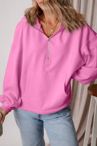 Pocketed Half Zip Dropped Shoulder Hoodie (multiple color options)