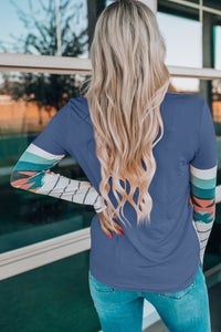 Geometric Round Neck Long Sleeve T-Shirt (multiple color options)