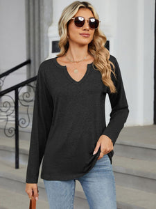 Notched Long Sleeve Top (multiple color options)