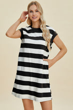 Load image into Gallery viewer, Striped Round Neck Cap Sleeve Mini Dress (multiple color options)
