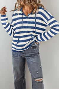 Drawstring Striped Long Sleeve Hooded Sweater (2 color options)