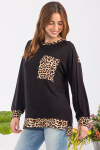 Leopard Round Neck Dropped Shoulder T-Shirt