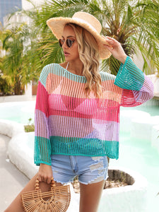 Color Block Openwork Boat Neck Cover Up (multiple color options)