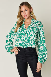 Printed Ruffle Trim Balloon Sleeve Shirt (multiple color options)