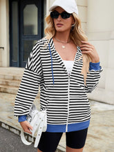 Load image into Gallery viewer, Drawstring Striped Zip Up Long Sleeve Hoodie (multiple color options)
