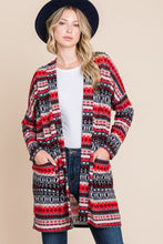 Load image into Gallery viewer, Geometric Open Front Long Sleeve Cardigan with Pockets
