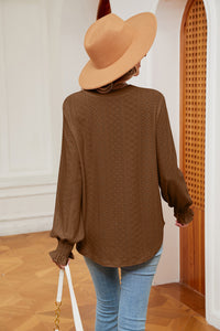 Notched Neck Flounce Sleeve Blouse (multiple color options)