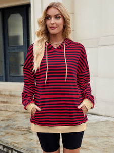 Drawstring Contrast Striped Long Sleeve Hoodie (multiple color options)