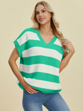 Load image into Gallery viewer, Striped V-Neck Short Sleeve Sweater (multiple color options)
