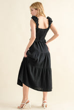 Load image into Gallery viewer, Smocked Ruffled Tiered Dress in Black
