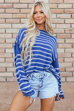 Load image into Gallery viewer, Striped Round Neck Dropped Shoulder Sweater
