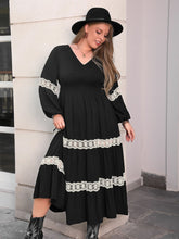 Load image into Gallery viewer, Lace Detail V-Neck Long Sleeve Midi Dress
