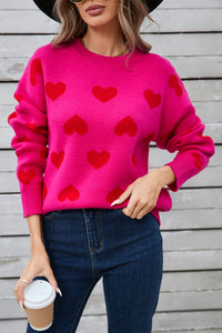 Heart Round Neck Long Sleeve Sweater (multiple color options)