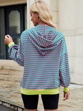 Load image into Gallery viewer, Drawstring Striped Zip Up Long Sleeve Hoodie (multiple color options)
