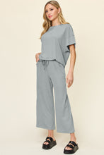 Load image into Gallery viewer, Texture Round Neck Short Sleeve T-Shirt and Wide Leg Pants (multiple color options)
