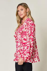 Printed Ruffle Trim Balloon Sleeve Shirt (multiple color options)