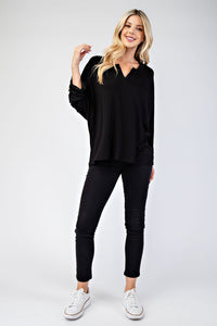 Notched Three-Quarter Sleeve Blouse