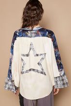 Load image into Gallery viewer, POL Round Neck Plaid Contrast Star Patch Blouse
