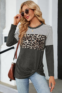 Leopard Striped Round Neck T-Shirt (multiple color options)