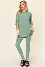 Load image into Gallery viewer, Round Neck Dropped Shoulder T-Shirt and Leggings Set (multiple color options)
