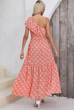 Load image into Gallery viewer, Slit Printed Single Shoulder Tie Waist Dress
