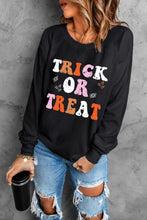 Load image into Gallery viewer, Trick or Treat Graphic Round Neck Long Sleeve Sweatshirt
