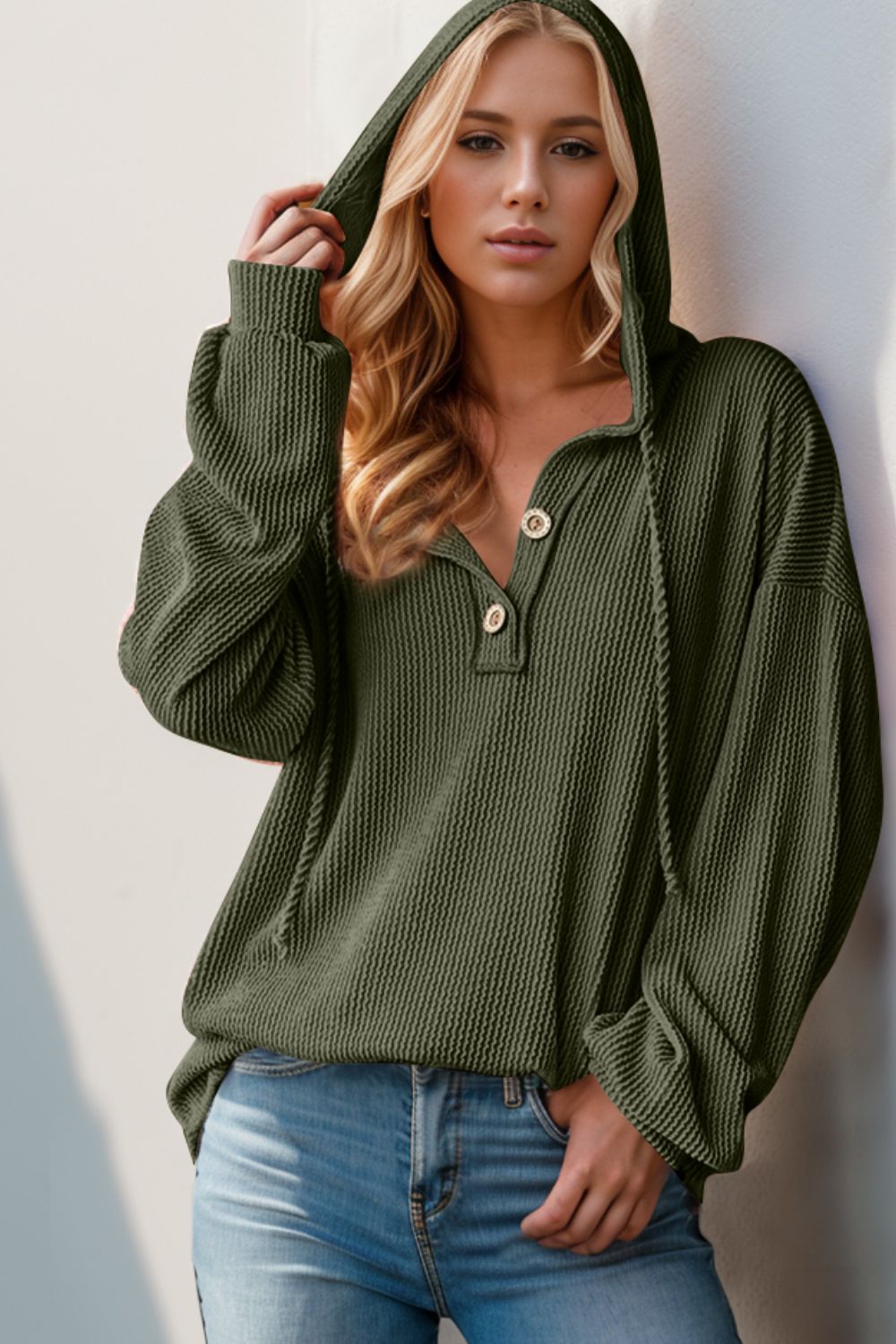 Half Button Long Sleeve Hoodie (multiple color options)