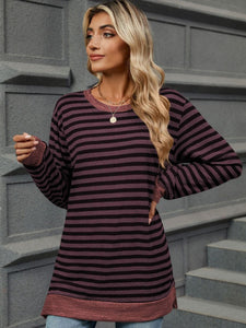 Striped Round Neck Long Sleeve Top (multiple color options)