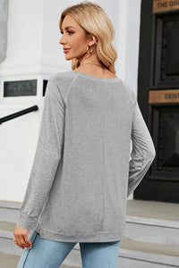 Heathered Round Neck Long Sleeve Top (multiple color options)