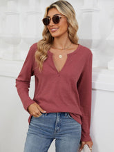 Load image into Gallery viewer, Waffle-Knit Notched Long Sleeve Top (multiple color options)
