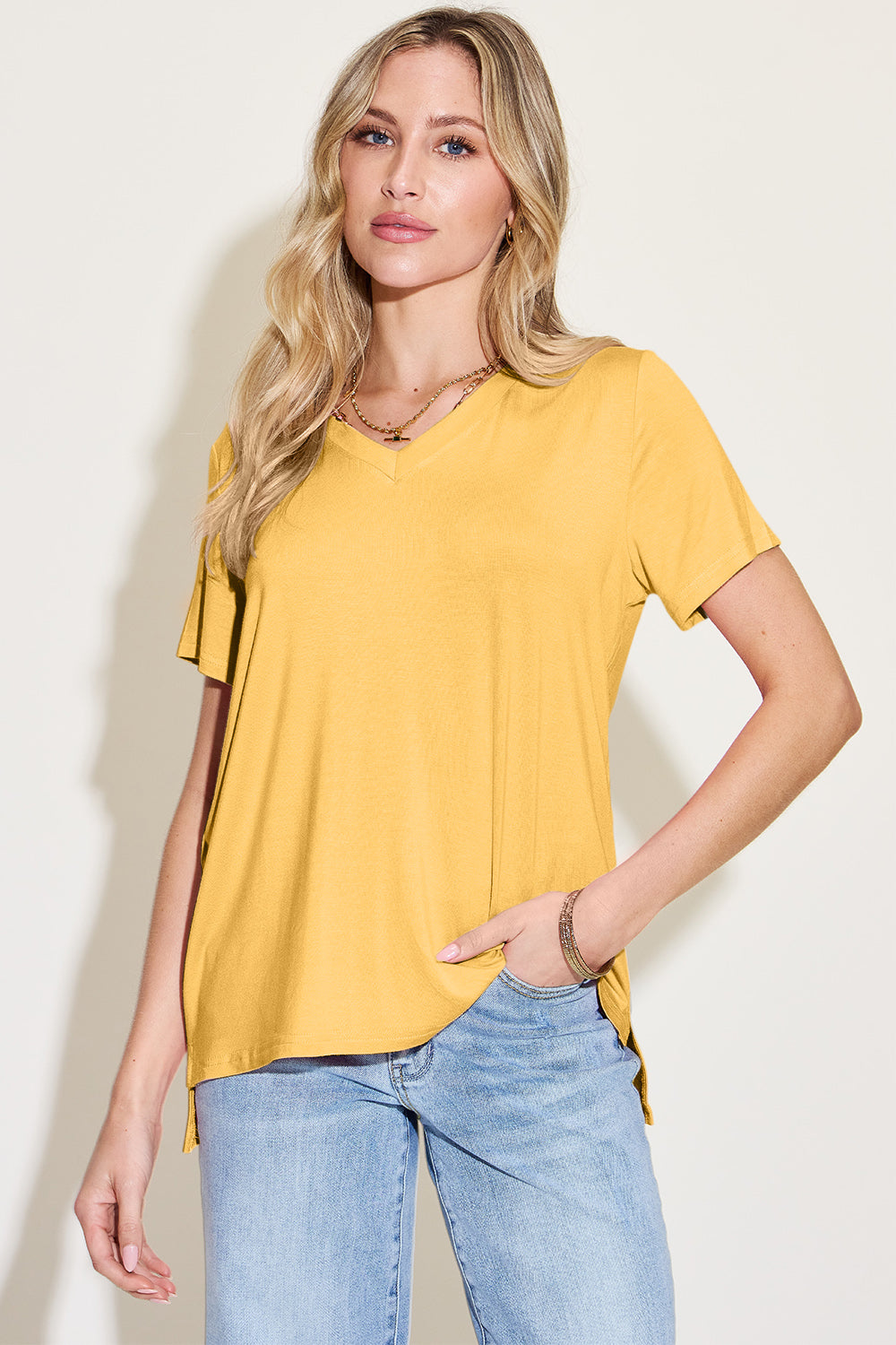 Bamboo V-Neck High-Low T-Shirt (multiple color options)
