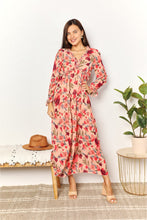 Load image into Gallery viewer, Weekend Away Floral Frill Trim Flounce Sleeve Plunge Maxi Dress (2 color options)
