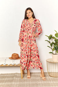 Weekend Away Floral Frill Trim Flounce Sleeve Plunge Maxi Dress (2 color options)