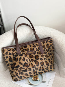 Leopard Faux Fur Tote Bag with Coin Purse (2 color options)