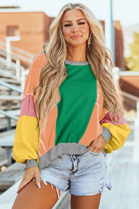 Color Block Round Neck Long Sleeve Top (multiple color options)