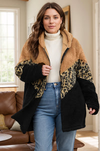 Leopard Zip Up Hooded Outerwear