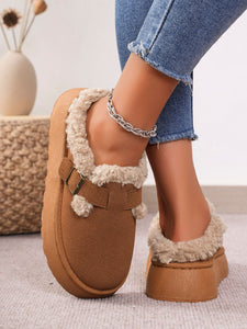 Thermal Fuzzy Buckle Platform Slippers (multiple color options)