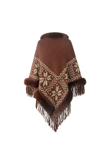 Fringe Geometric Cape Sleeve Poncho (multiple color options)