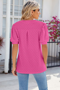 Eyelet Notched Puff Sleeve Top (multiple color options)