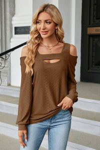 Cold Shoulder Square Neck Cutout Blouse (multiple color options)