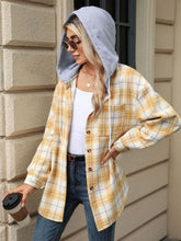 Load image into Gallery viewer, Drawstring Plaid Button Up Hooded Jacket (multiple color options)
