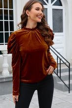 Load image into Gallery viewer, Frill Mock Neck Puff Sleeve Blouse
