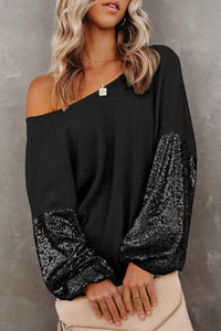 Sequin Waffle-Knit Blouse (multiple color options)