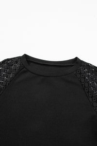 Lace Detail Round Neck Lantern Sleeve Top (multiple color options)