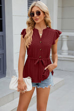 Load image into Gallery viewer, Eyelet Notched Cap Sleeve Blouse (multiple color options)
