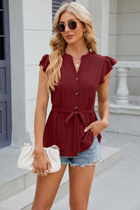 Eyelet Notched Cap Sleeve Blouse (multiple color options)