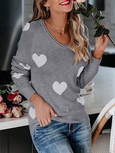 Heart Scoop Neck Long Sleeve Sweater (multiple color options)