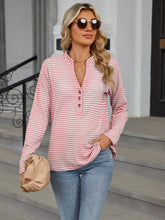 Load image into Gallery viewer, Striped Notched Long Sleeve Top (multiple color options)
