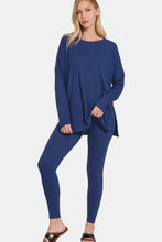 Load image into Gallery viewer, Brushed Microfiber Top and Leggings Lounge Set in Navy
