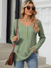 Load image into Gallery viewer, Striped Half Button Long Sleeve Top (multiple color options)
